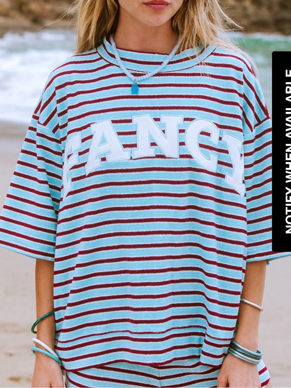 Shop Fancy Towel Terry short sleeve classic mockneck - BLUE/WINE STRIPE